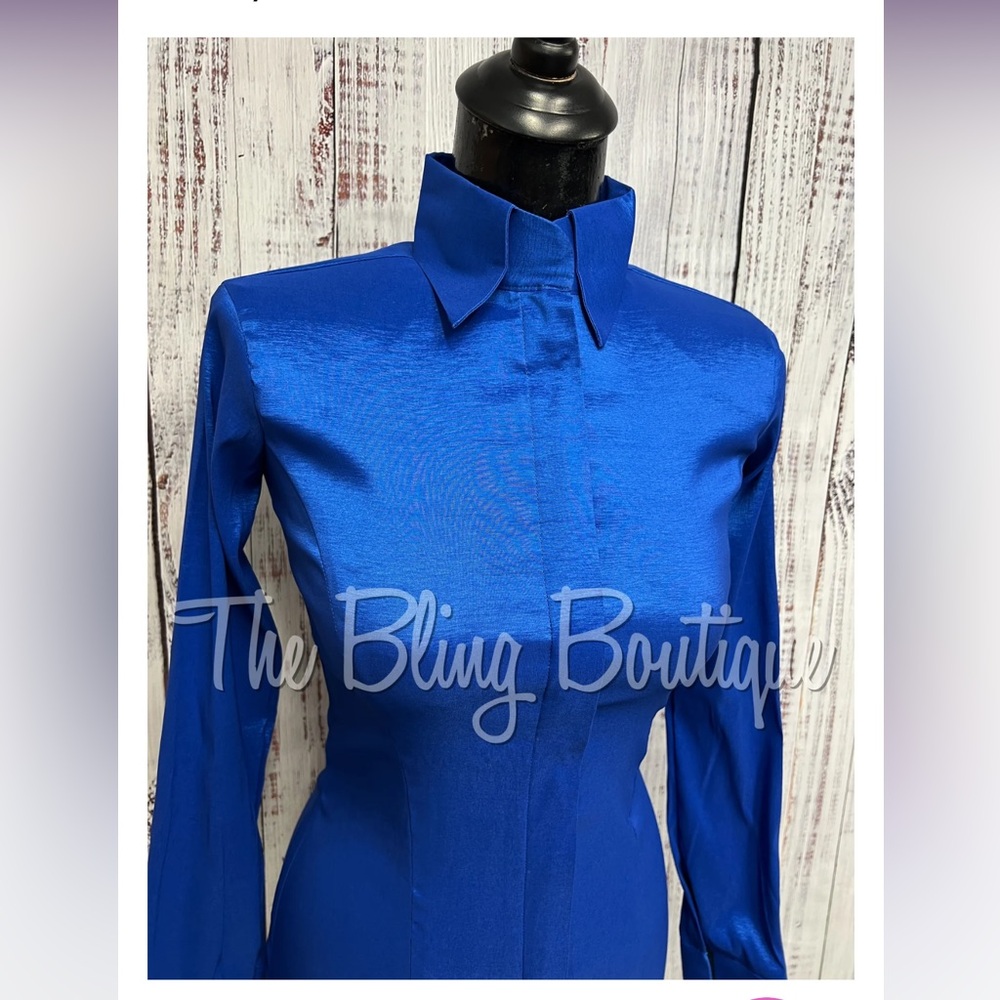Bling Boutique Royal Blue Stretch Taffeta Long Sleeve Shirt XL NWT